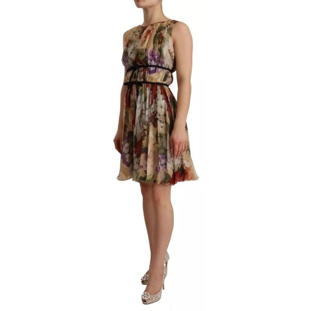 Dolce & Gabbana Beige Floral Sleeveless Round Neck Mini Women's Dress - Picture 2 of 6